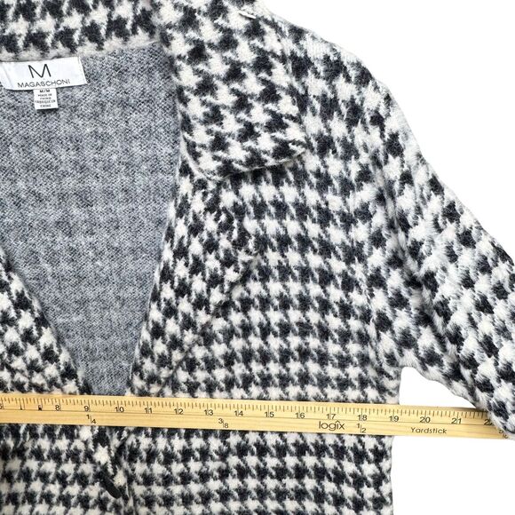 Magaschoni Houndstooth Sweater Coat Faux Fur Medium Black White - Picture 11 of 16